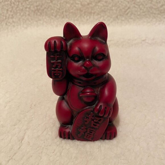 VTG‎ Japanese Red Lucky Cat Maneki Neko 4" Right Hand Raised - Picture 5 of 6